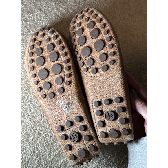 Tory Burch Kendrick Tumbled Leather Shoes Tan Loafers Size 7M - Picture 8 of 11